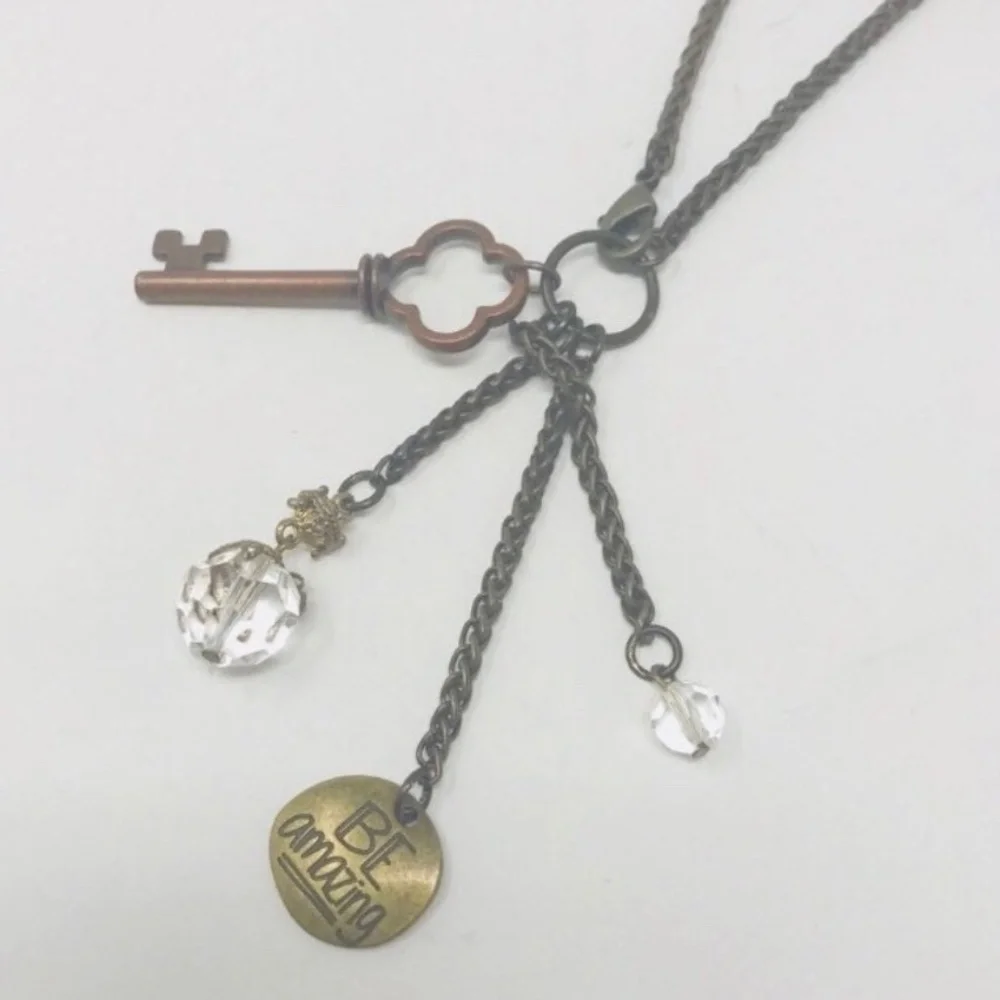 Boho Necklace, Key Charm Necklace, Be Amazing, Bohemian Style, Antique Brass
